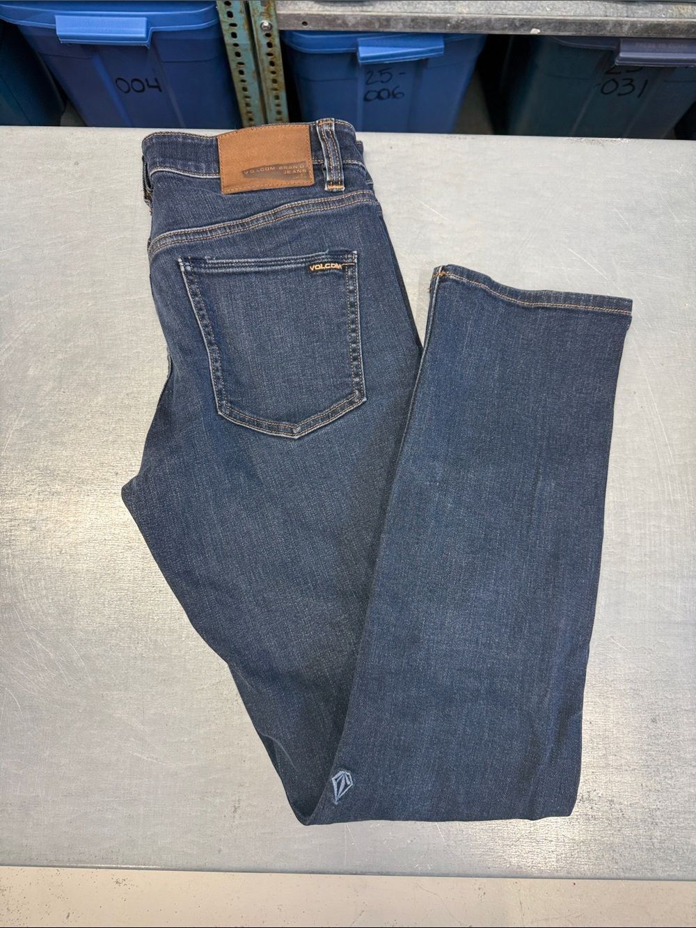 Volcom Indigo Straight-Leg Jeans with Leather Patch